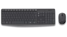 Combo de teclado e mouse sem fio Logitech MK235 na cor cinza escuro, com layout ABNT2 e mouse óptico compacto