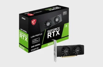 Placa de vídeo MSI GeForce RTX 3050 LP 6G OC 6GB GDDR6 perfil baixo com dual fan em fundo branco
